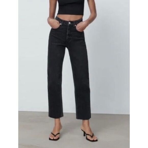 Zara black wash high rise straight crop jeans size 4 - Picture 1 of 11
